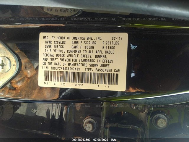 Photo 8 VIN: 1HGCP2F60CA097409 - HONDA ACCORD SDN 