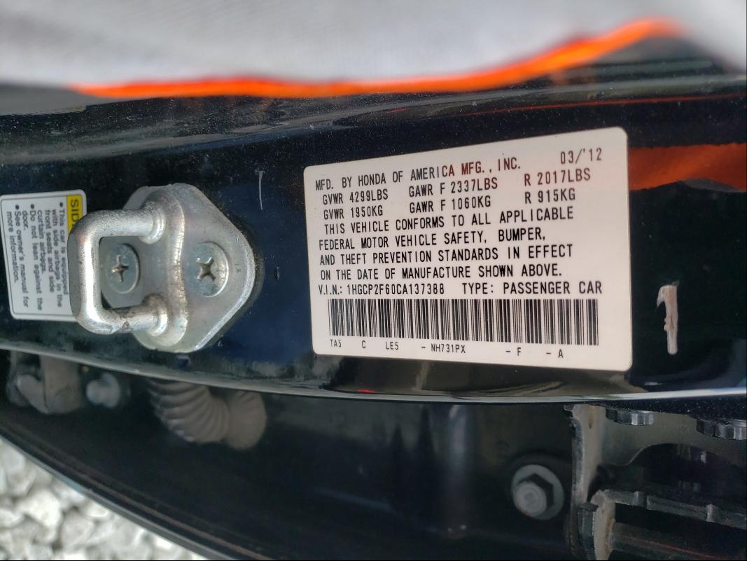 Photo 9 VIN: 1HGCP2F60CA137388 - HONDA ACCORD SE 