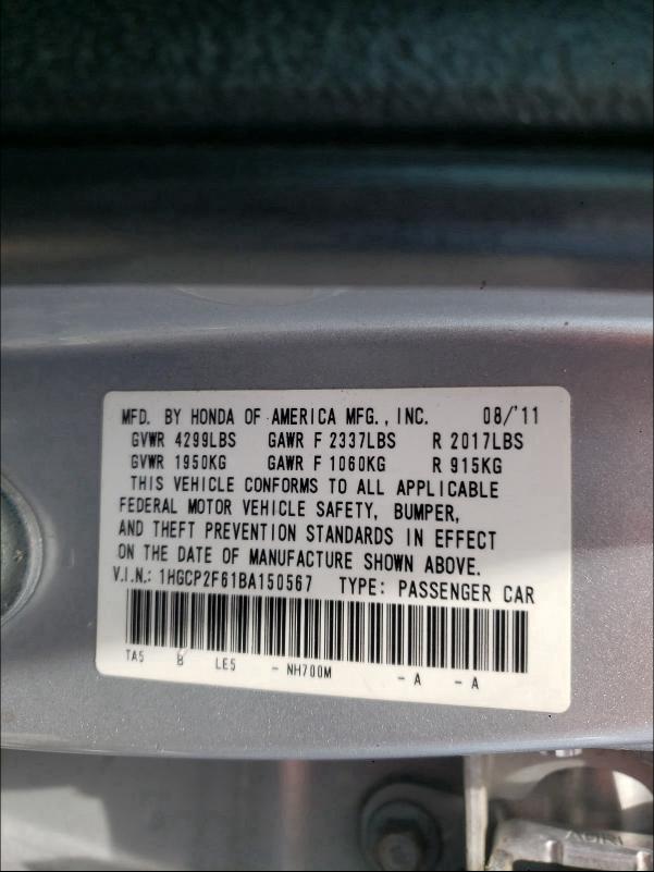 Photo 9 VIN: 1HGCP2F61BA150567 - HONDA ACCORD SE 