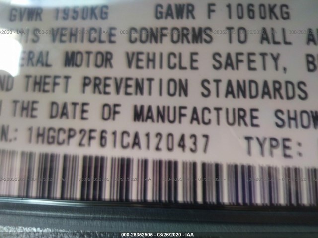 Photo 8 VIN: 1HGCP2F61CA120437 - HONDA ACCORD SDN 