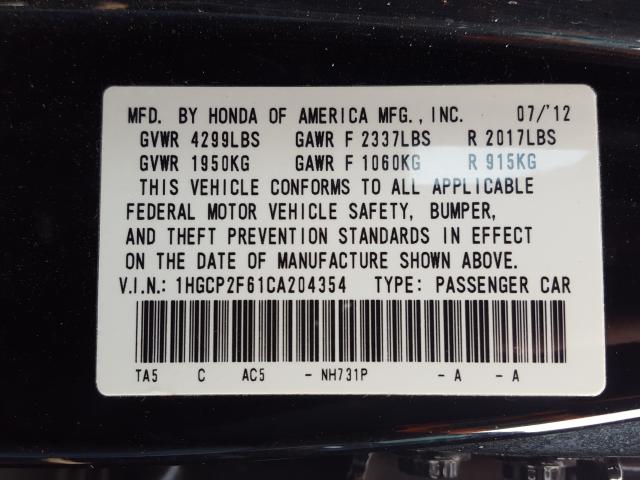 Photo 9 VIN: 1HGCP2F61CA204354 - HONDA ACCORD SE 