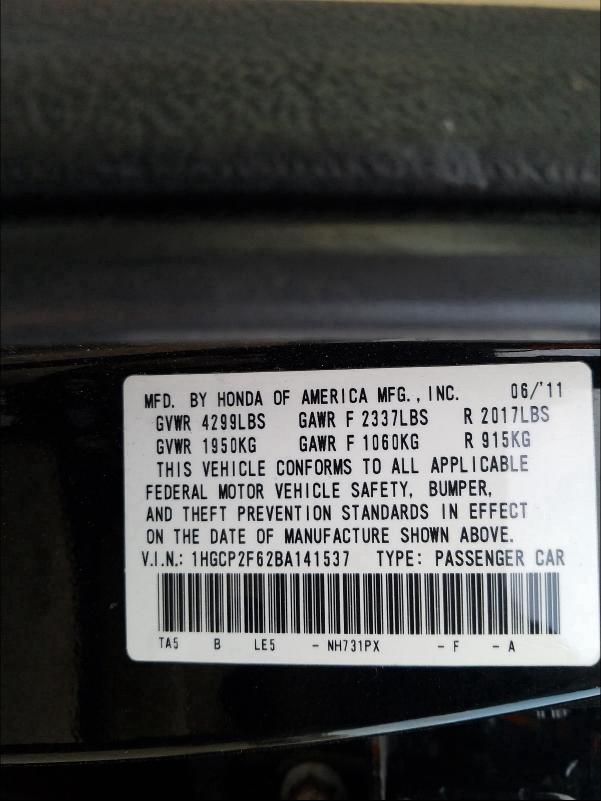 Photo 9 VIN: 1HGCP2F62BA141537 - HONDA ACCORD SE 