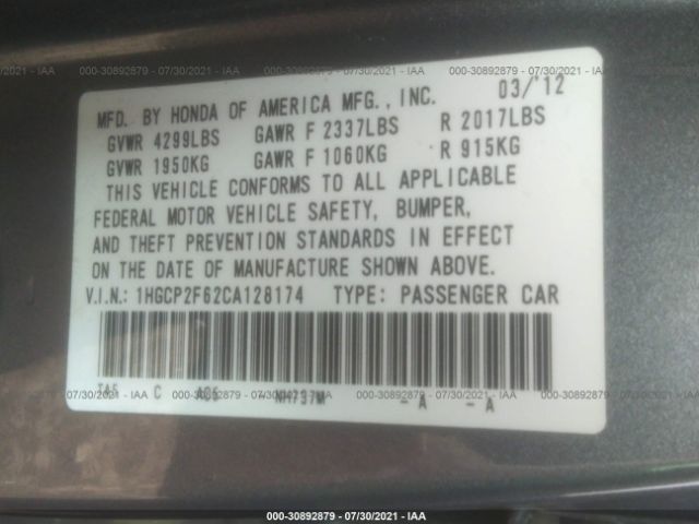 Photo 8 VIN: 1HGCP2F62CA128174 - HONDA ACCORD SDN 