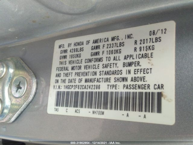 Photo 8 VIN: 1HGCP2F62CA242286 - HONDA ACCORD SDN 