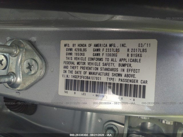 Photo 8 VIN: 1HGCP2F63BA107901 - HONDA ACCORD SDN 