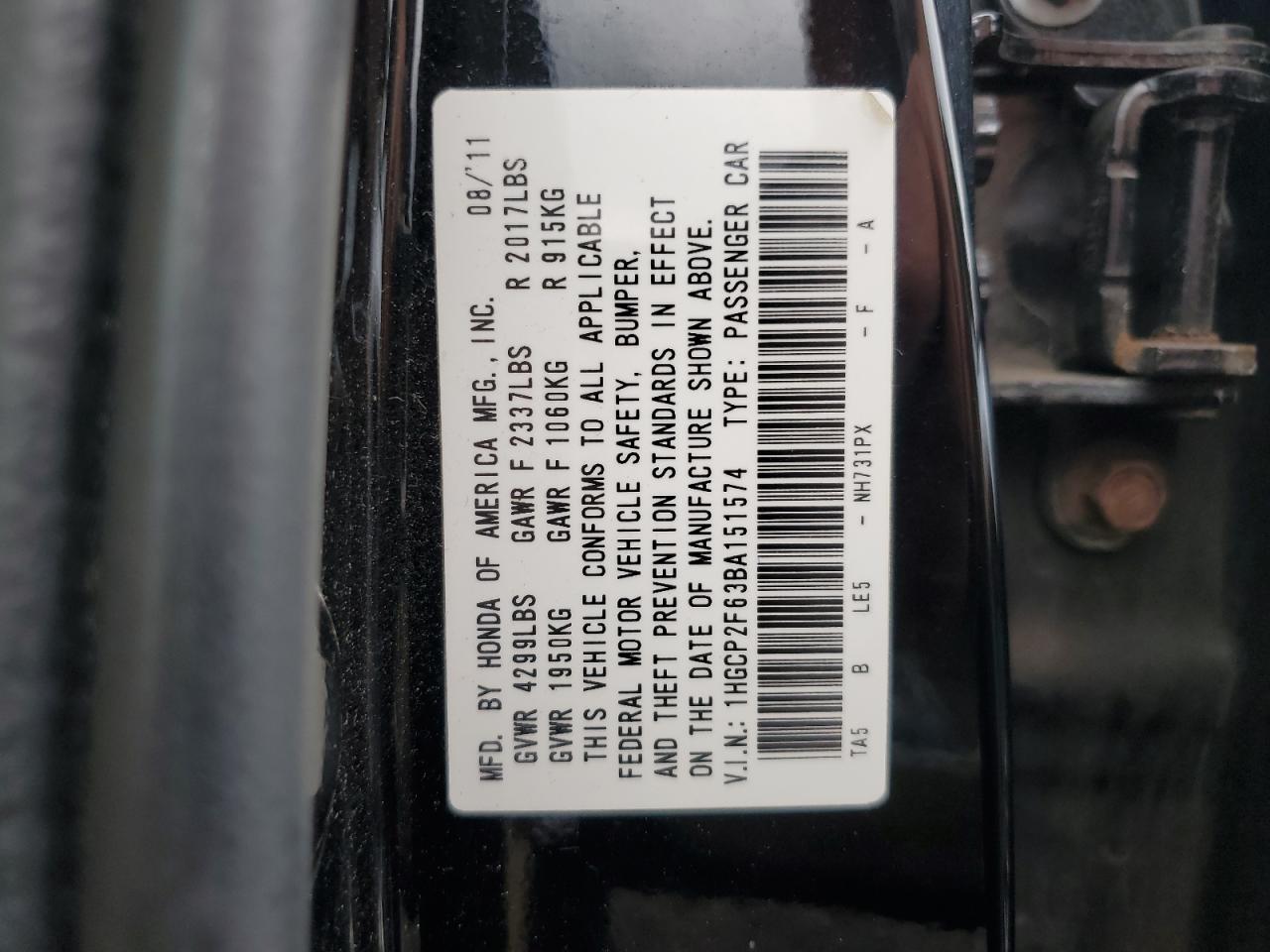 Photo 12 VIN: 1HGCP2F63BA151574 - HONDA ACCORD 