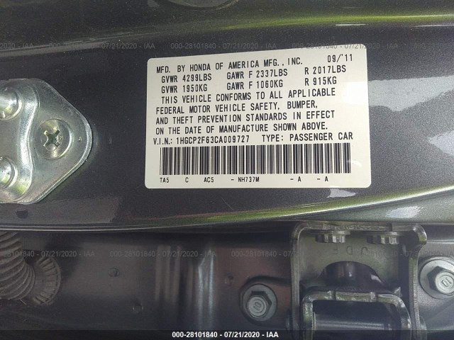 Photo 8 VIN: 1HGCP2F63CA009727 - HONDA ACCORD SDN 