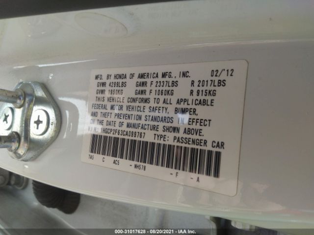 Photo 8 VIN: 1HGCP2F63CA099767 - HONDA ACCORD SDN 