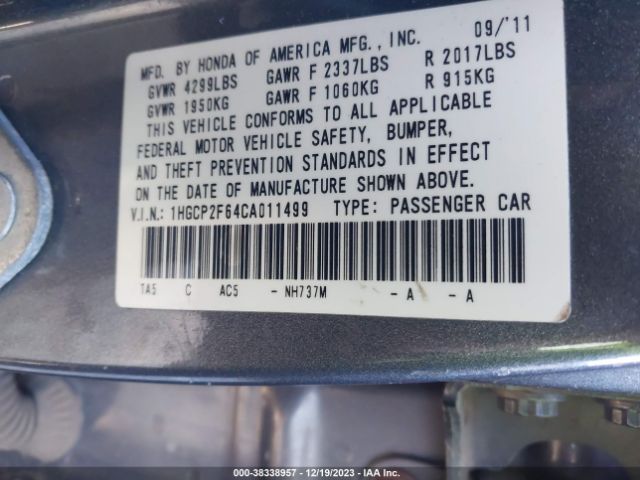 Photo 8 VIN: 1HGCP2F64CA011499 - HONDA ACCORD 