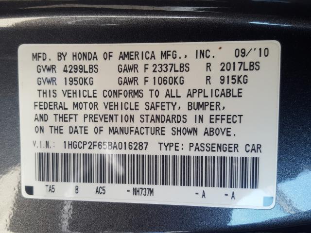 Photo 9 VIN: 1HGCP2F65BA016287 - HONDA ACCORD SE 