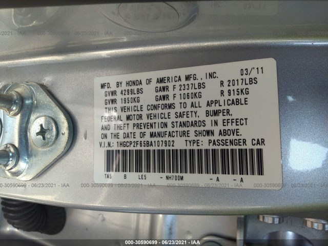 Photo 8 VIN: 1HGCP2F65BA107902 - HONDA ACCORD SDN 