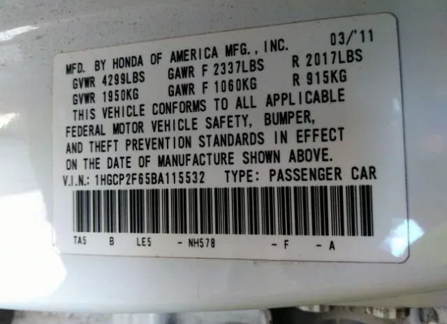 Photo 8 VIN: 1HGCP2F65BA115532 - HONDA ACCORD SDN 