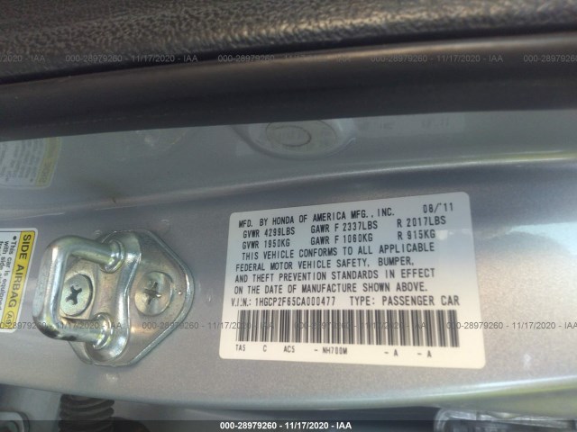 Photo 8 VIN: 1HGCP2F65CA000477 - HONDA ACCORD SDN 