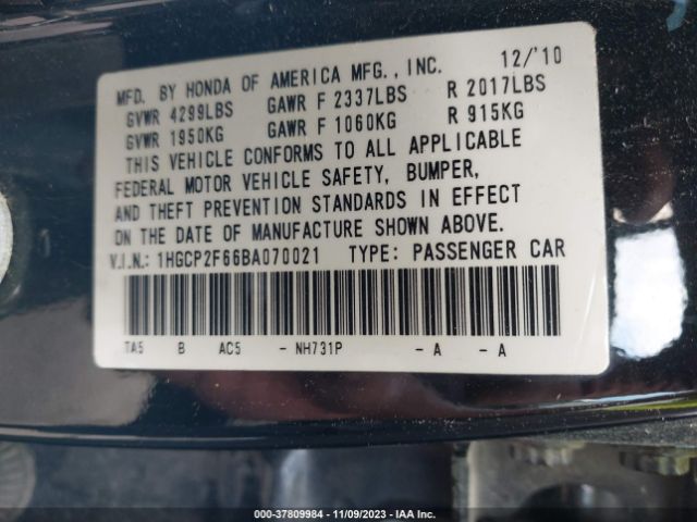 Photo 8 VIN: 1HGCP2F66BA070021 - HONDA ACCORD SDN 