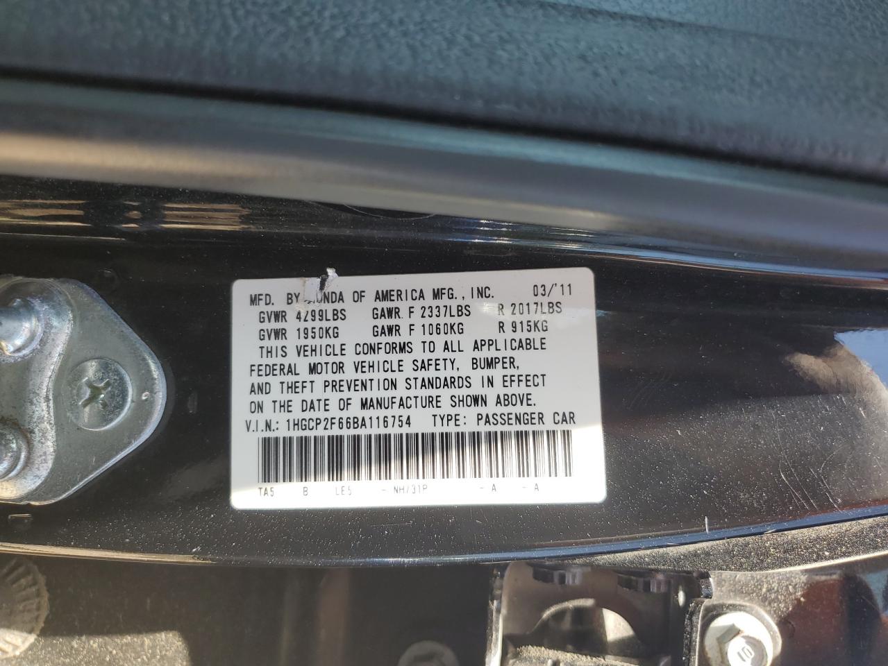 Photo 12 VIN: 1HGCP2F66BA116754 - HONDA ACCORD 