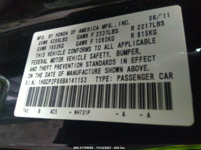 Photo 8 VIN: 1HGCP2F66BA141153 - HONDA ACCORD SDN 