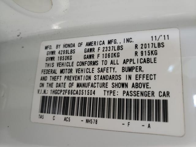 Photo 9 VIN: 1HGCP2F66CA051504 - HONDA ACCORD SE 