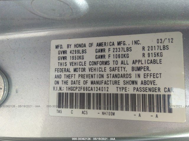 Photo 8 VIN: 1HGCP2F66CA134012 - HONDA ACCORD SDN 