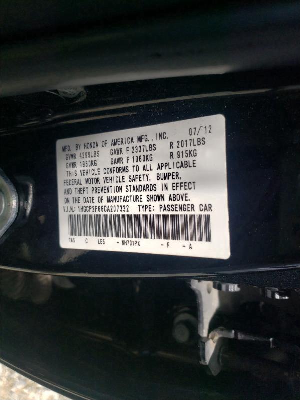 Photo 9 VIN: 1HGCP2F66CA207332 - HONDA ACCORD SE 