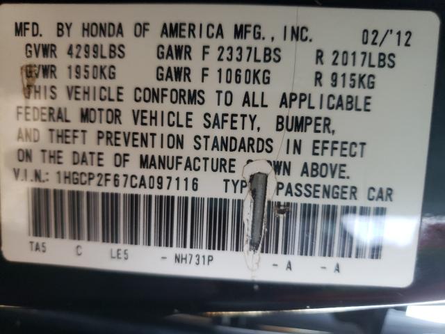 Photo 9 VIN: 1HGCP2F67CA097116 - HONDA ACCORD SE 