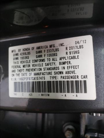 Photo 9 VIN: 1HGCP2F67CA157475 - HONDA ACCORD SE 