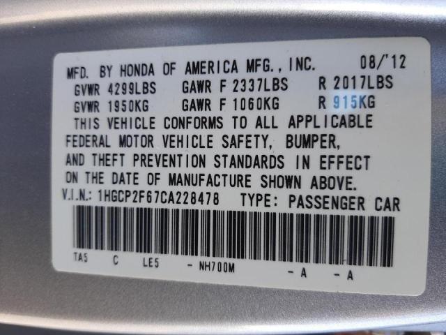 Photo 9 VIN: 1HGCP2F67CA228478 - HONDA ACCORD SE 