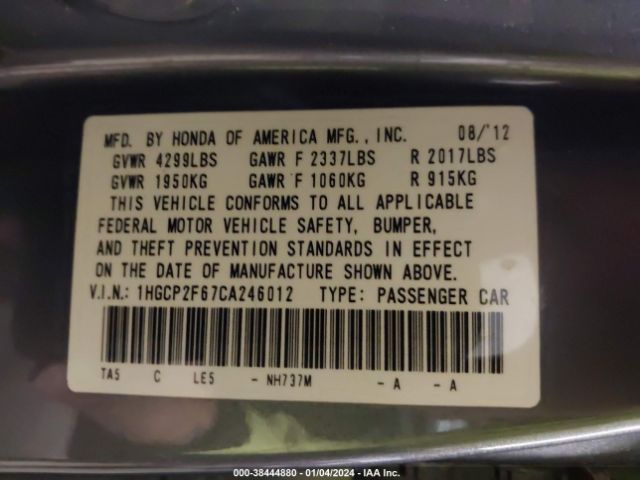 Photo 8 VIN: 1HGCP2F67CA246012 - HONDA ACCORD 