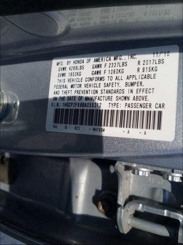 Photo 9 VIN: 1HGCP2F68BA055312 - HONDA ACCORD SE 