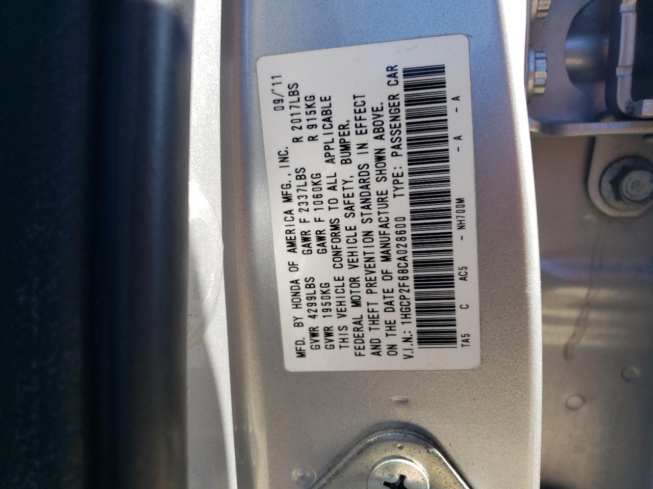 Photo 11 VIN: 1HGCP2F68CA028600 - HONDA ACCORD 