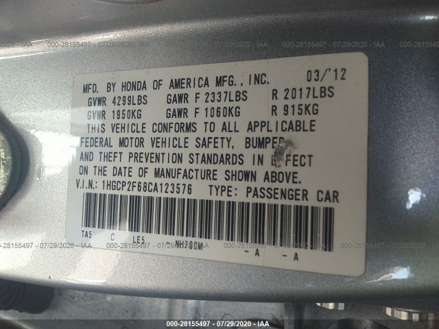 Photo 8 VIN: 1HGCP2F68CA123576 - HONDA ACCORD SDN 