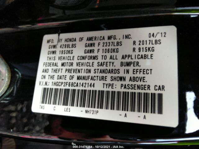 Photo 8 VIN: 1HGCP2F68CA142144 - HONDA ACCORD SDN 