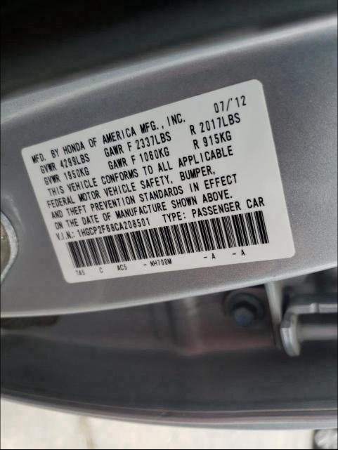 Photo 9 VIN: 1HGCP2F68CA208501 - HONDA ACCORD SE 