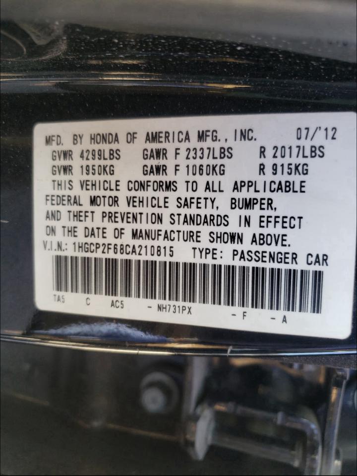 Photo 9 VIN: 1HGCP2F68CA210815 - HONDA ACCORD SE 