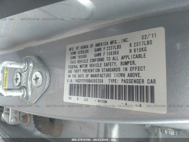 Photo 8 VIN: 1HGCP2F69BA090358 - HONDA ACCORD SDN 