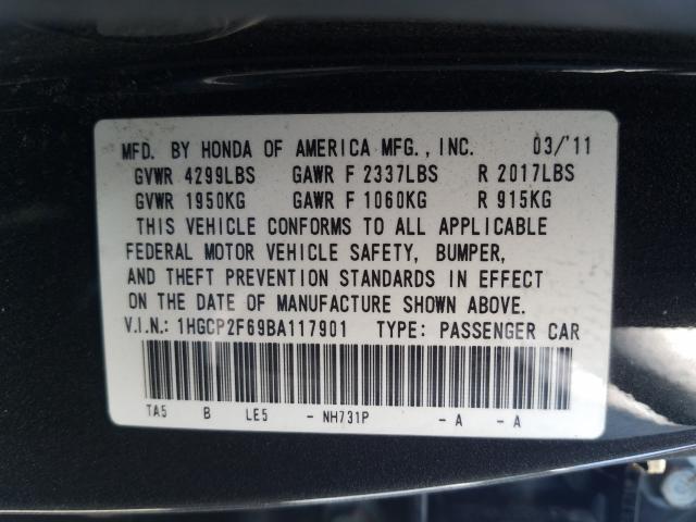 Photo 9 VIN: 1HGCP2F69BA117901 - HONDA ACCORD SE 