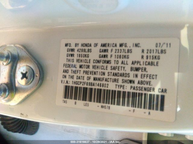 Photo 8 VIN: 1HGCP2F69BA146802 - HONDA ACCORD SDN 