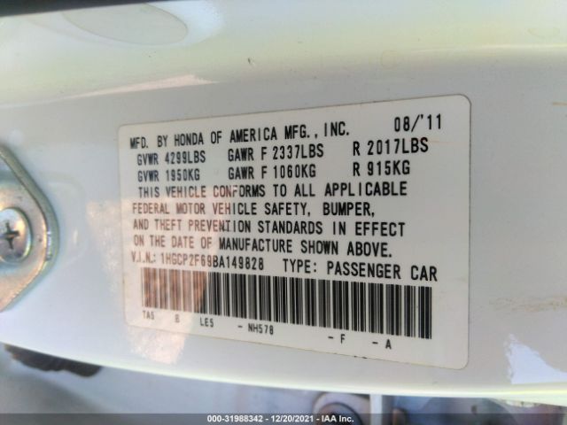 Photo 8 VIN: 1HGCP2F69BA149828 - HONDA ACCORD SDN 