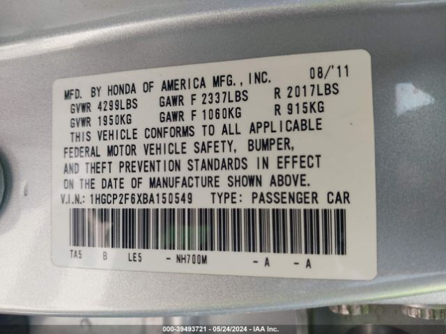 Photo 8 VIN: 1HGCP2F6XBA150549 - HONDA ACCORD 