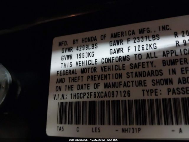 Photo 8 VIN: 1HGCP2F6XCA097126 - HONDA ACCORD 