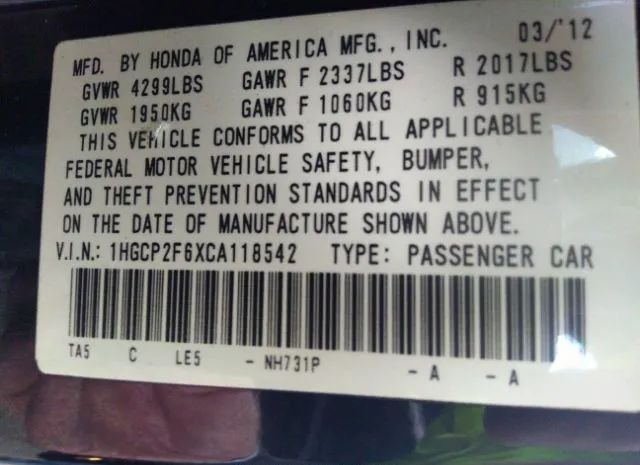 Photo 8 VIN: 1HGCP2F6XCA118542 - HONDA ACCORD SE 