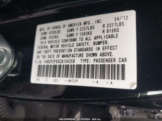 Photo 8 VIN: 1HGCP2F6XCA154358 - HONDA ACCORD 