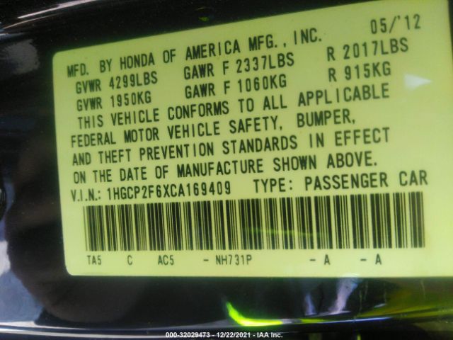 Photo 8 VIN: 1HGCP2F6XCA169409 - HONDA ACCORD SDN 