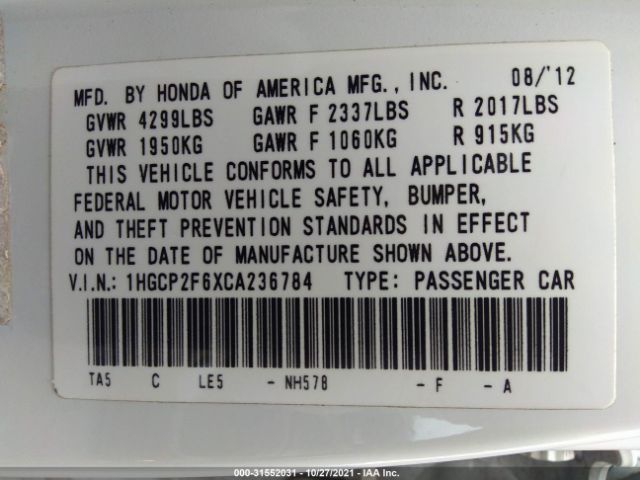 Photo 8 VIN: 1HGCP2F6XCA236784 - HONDA ACCORD SDN 