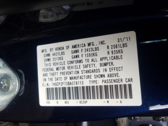 Photo 9 VIN: 1HGCP2F70BA078110 - HONDA ACCORD EX 