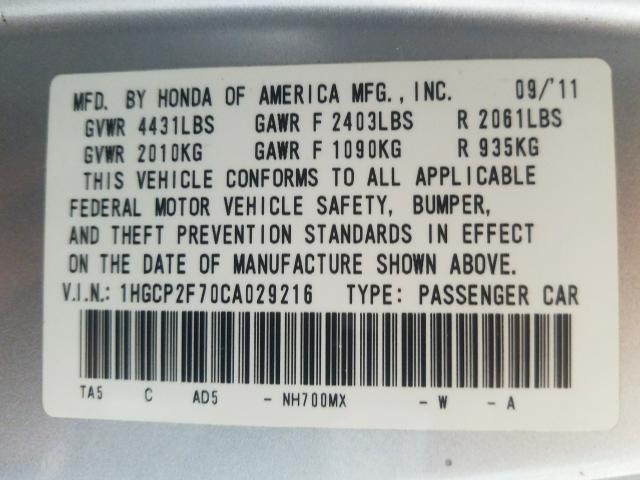 Photo 9 VIN: 1HGCP2F70CA029216 - HONDA ACCORD EX 