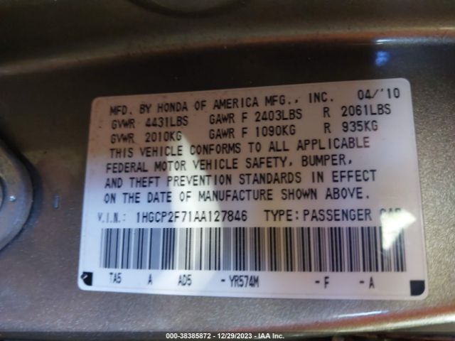 Photo 8 VIN: 1HGCP2F71AA127846 - HONDA ACCORD 