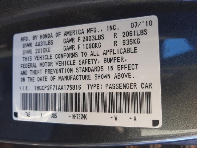 Photo 9 VIN: 1HGCP2F71AA175816 - HONDA ACCORD EX 