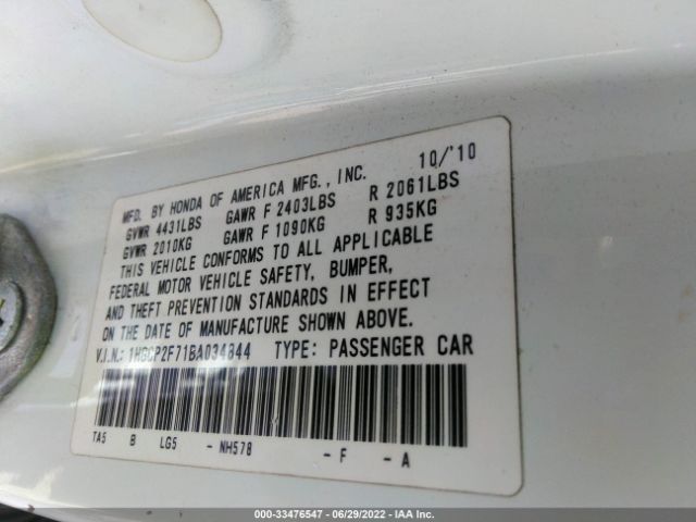 Photo 8 VIN: 1HGCP2F71BA034844 - HONDA ACCORD SDN 