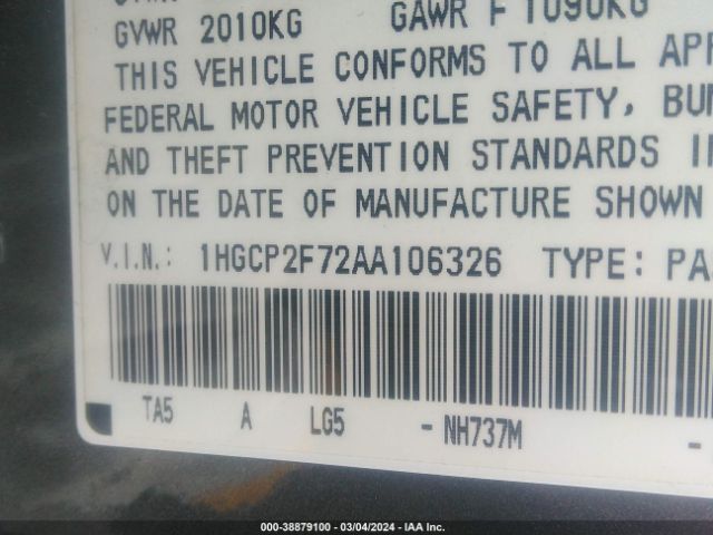 Photo 8 VIN: 1HGCP2F72AA106326 - HONDA ACCORD 