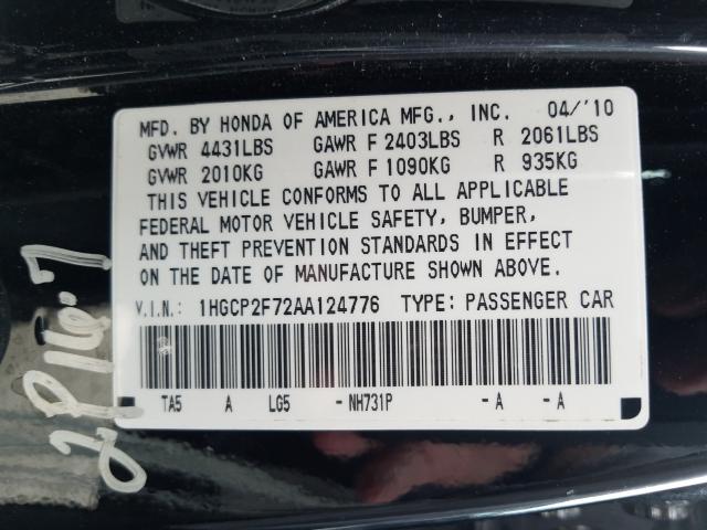 Photo 9 VIN: 1HGCP2F72AA124776 - HONDA ACCORD EX 